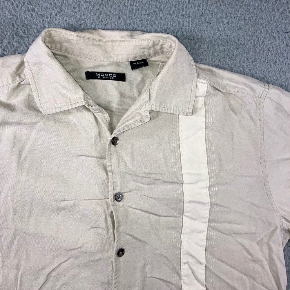 Mondo Di Marco Shirt Men L Beige Silk Cotton Panel Retro Bowling 90s Distressed